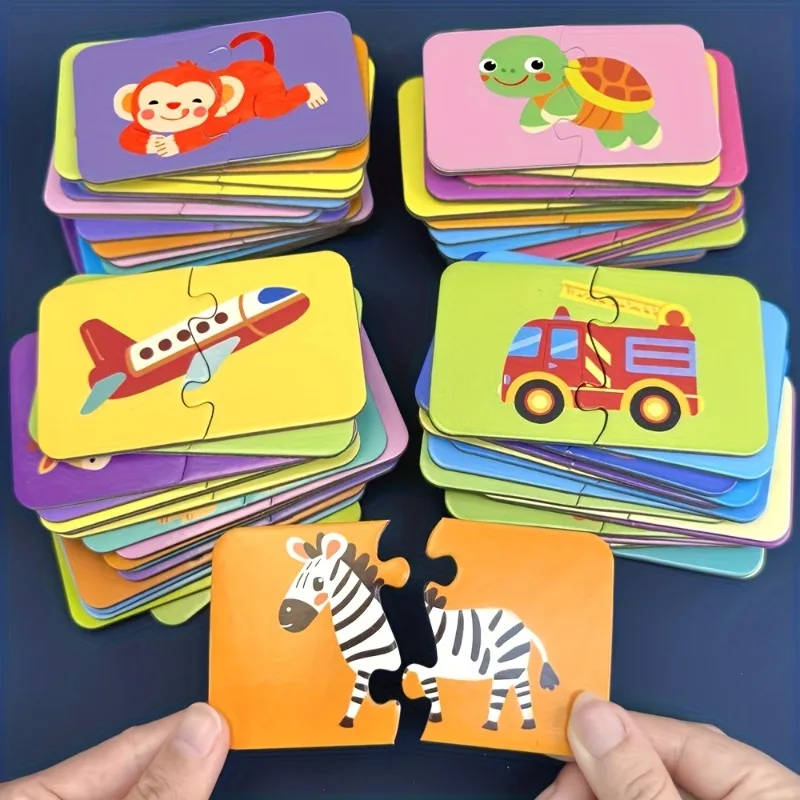 

Montessori Educational Puzzle Game Toy, Colorful Animal Vehicle Fruit and Vegetable Themes Fun Learning Graph Card Toys for Kids