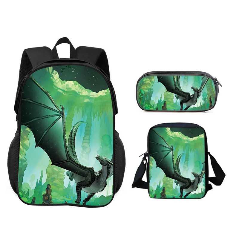 Wings of Fire 3Pcs Set Backpack Pen Bag Shoulder Bag Large Capacity Cartoon Printed Primary School Boys and Girls Trendy Style