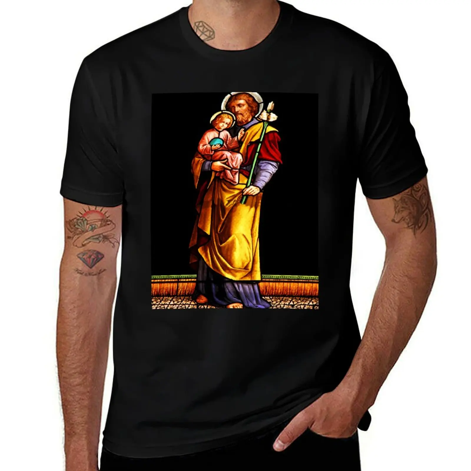 

Saint Joseph and Baby Jesus T-Shirt cotton t shirts high quality graphic t shirts for man T-Shirt