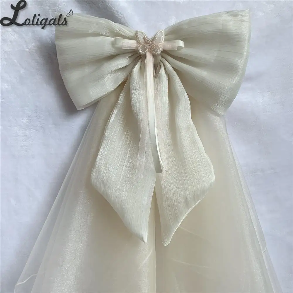 

Detachable Lolita Waist Bow Train Gorgeous Flower Wedding Veil Cascading Ruffle Bow Trailing with Big Bow