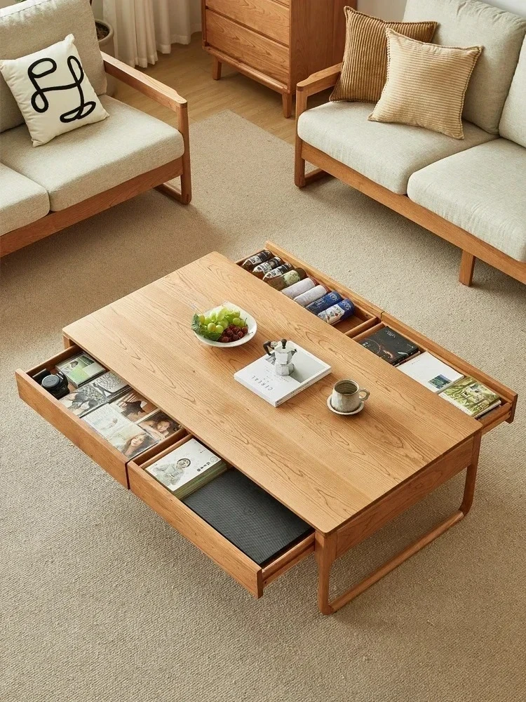 all solid wood coffee table cherry wood living room tea table square table TV cabinet  combination