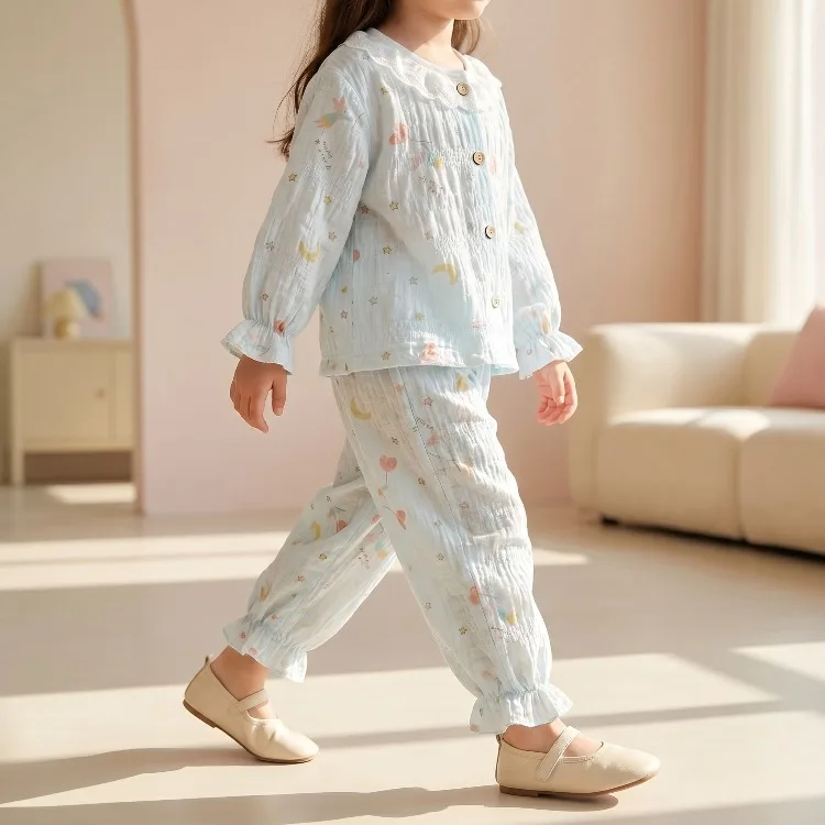 Sommer Frühling Herbst Mädchen Elegante Spitzen-Pyjama-Sets Kinder Atmungsaktive Bequeme Langarm-Hauskleidung Sets Kinder-Schlafanzüge – Detail 10