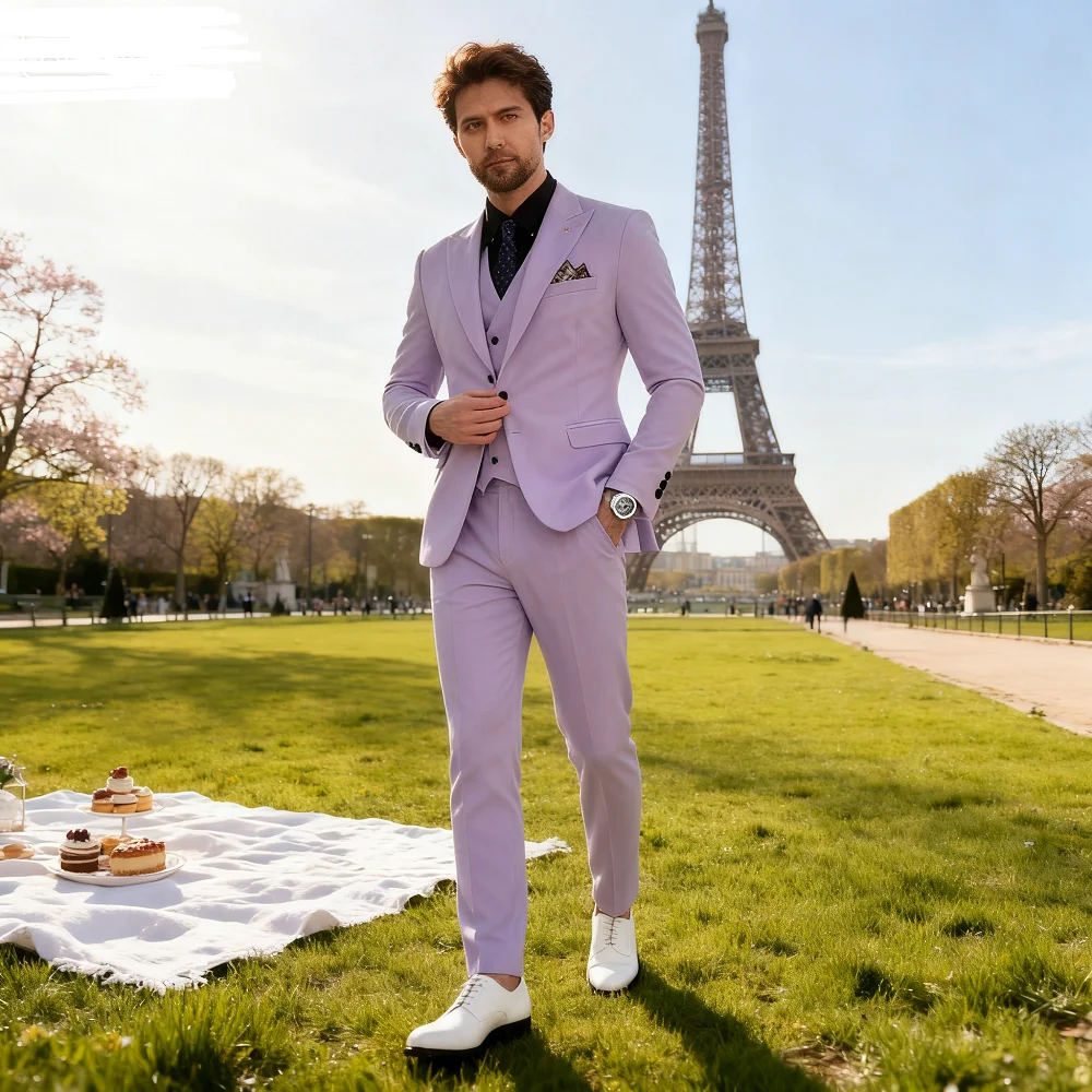 

Slim-fit Three-Piece Suit Korean Style Two-Button Formal Wedding Tuxedo Business Suit Beautiful Groomsmen Best Man Suit