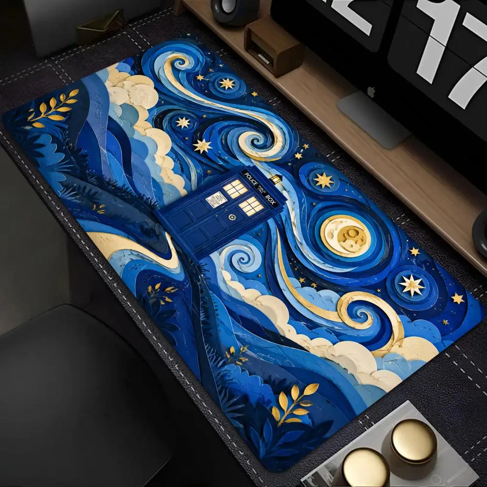 Large Fantasy Star Sky Mouse Pad Van Gogh Style Night View Tardis Box Castle Landscape Nonslip Desk Mat for PC Laptop Gaming