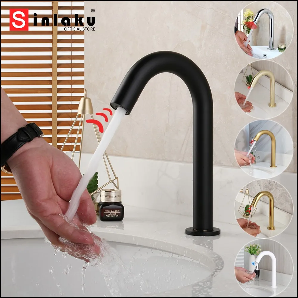 SINLAKU Automatic Touch Free Bathroom Faucet Hot and Cold Basin Sink Sensor Faucets Saving Inductive Electric Mixer Water Tap