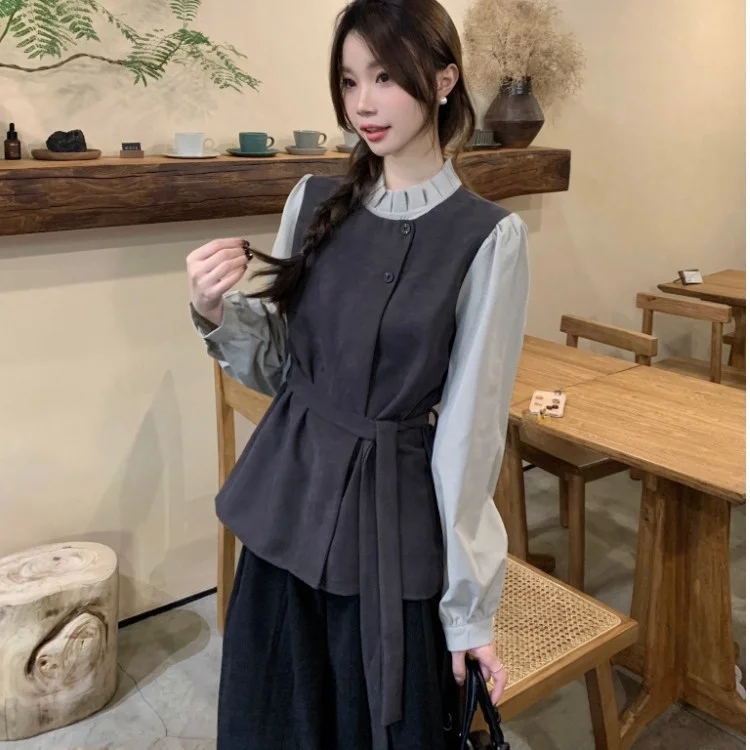 Atasan Rajut Wol Longgar Gaya Chic untuk Wanita dengan Desain Kayu, Simpel, Trendi, untuk Musim Gugur dan Musim Dingin, Cocok untuk Kerja