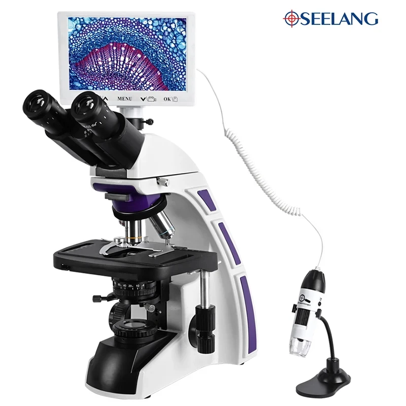 Professional Trinocular Compound microscope Lab biological zoom HD + 7-inch LCD HDMI VGA + electronic digita portable microscope