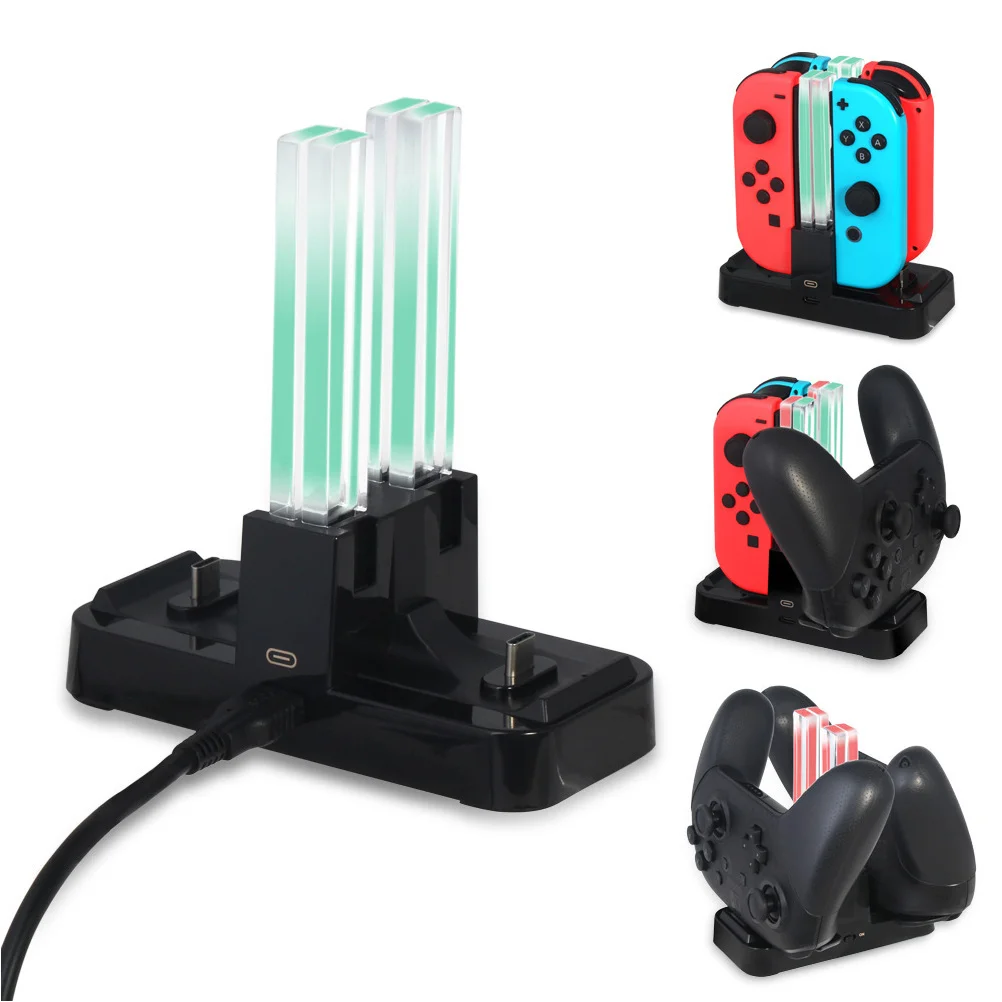 

Portable Charging Station for 4 Switch Remotes 2 Controllers Colorful Light Column USB Type C 5V Dock St Base