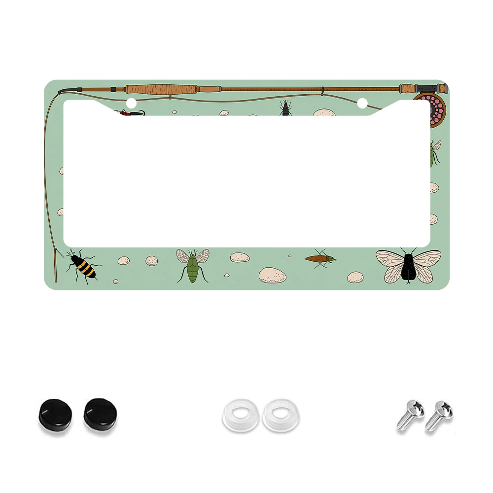 

1 шт. зеленая удочка и насекомое с рисунком, рамка номерного знака с 2 отверстиями, алюминиевый материал, 6x12 дюймов, с набором винтов, ретро-ечепление