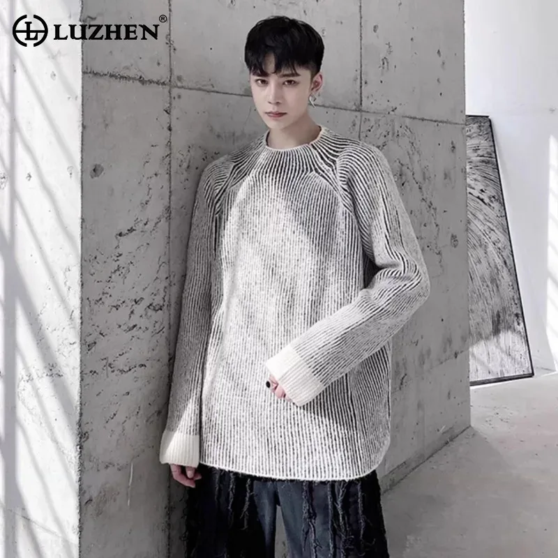 

LUZHEN Fashion Original Stripe Textured Tie-dyed Loose Knitted Pullover Men 2025 Autumn High Quality Elegant Male Sweater JY4399