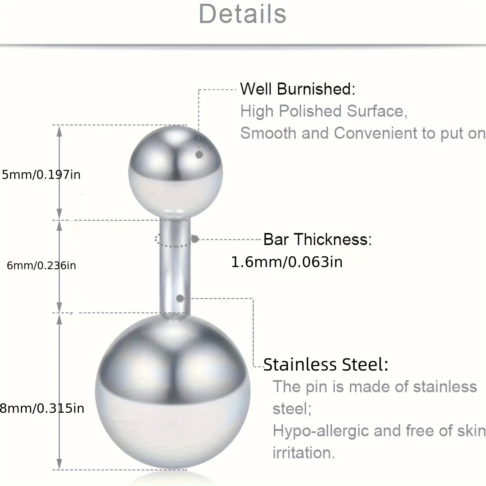 3pcs Short Belly Button Rings, 6mm Bar Length Stainless Steel 14G Small Belly Rings, Navel Piercing Jewelry