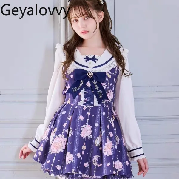 

Girl Lolita Outfits Sweet Navy Collar Cute Elegant Slim Fit Bow Long Sleeve Dress and Shorts Set Fashion Women's Two-Piece Sets