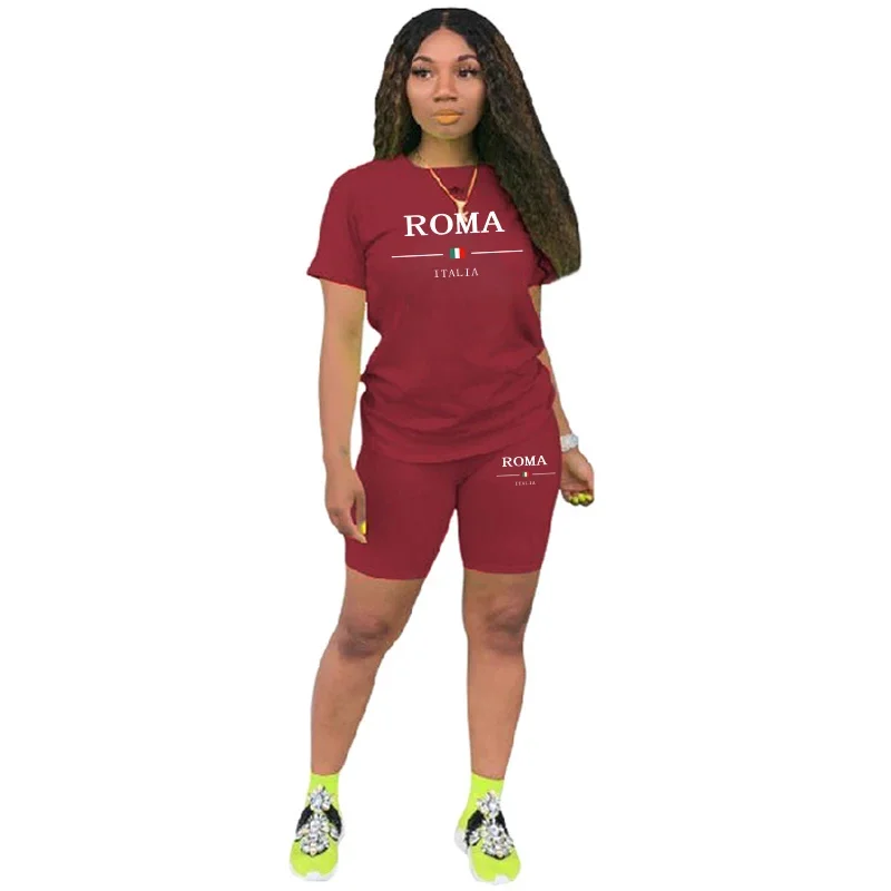 Verão das mulheres agasalho casual curto 2 peça conjunto diário cidade impressão camisetas shorts combinar roupas de luxo viagem feminino terno curto