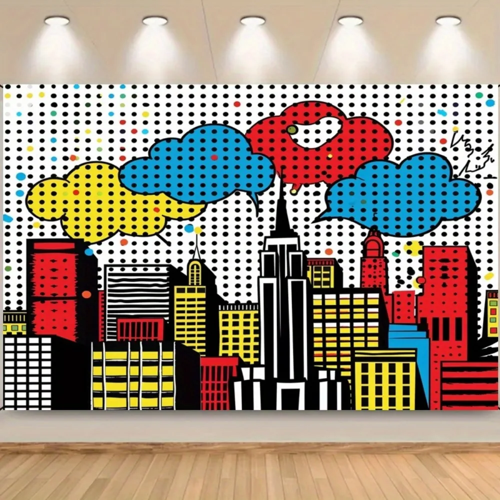 Superhero City skyline background Polyester photography banner studio booth and party decorations