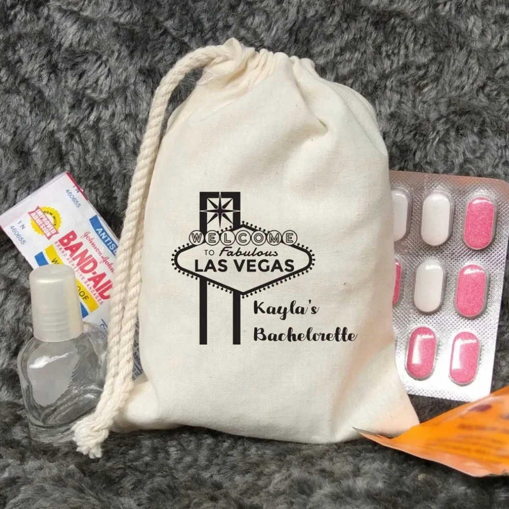 25pcs Las Vegas Hangover Kit Bachelorette Party Muslin Bag-Custom Mini Favor bag-Bridal shower bag-Recovery kit-Party Bags