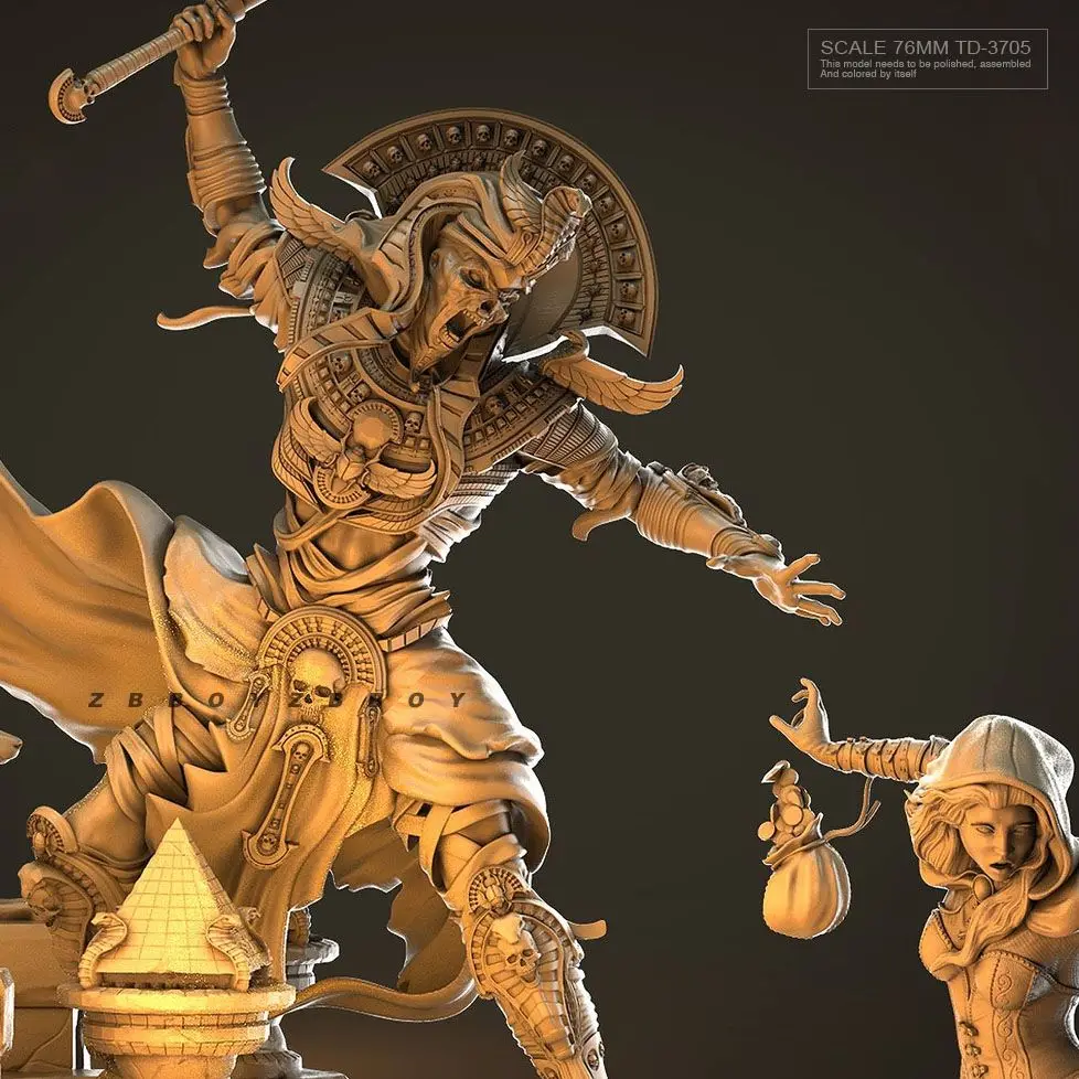 76mm Pharaoh Curse Resin Model White Figurines 3D Printed DIY Coloring Resin Model Kit Unassembled and Unpainted