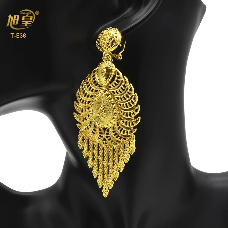 XUHUANG Ethiopia Gold Color Big Earrings For Women Arabic Charm Earring Long Pendant Tassels Wedding Banquet Jewellery Gifts