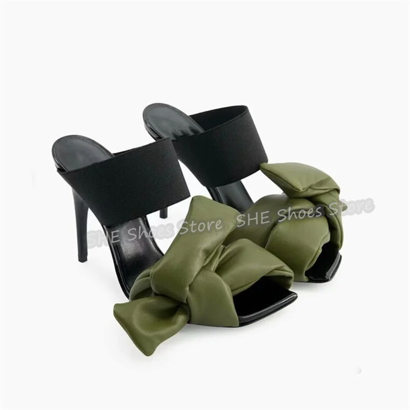 

Fashion Deisgn Bowknot Cross Strap Mixed Color Mules Women Peep Toe High Heel Gladiator Sandals Summer Outside Casual Shoes