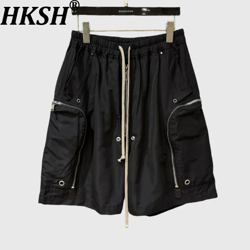 

HKSH Spring Summer Men Tide Dark RO Style Multi-Zipper Capris Cargo Pocket Drawstring High Street Trendy Fashion Shorts HK20771