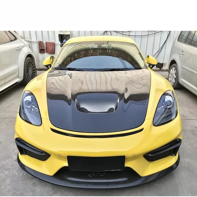 غطاء محرك السيارة 718 مناسب لـ POR 718 2017-2019 سنة من ألياف الكربون الجافة GT4 غطاء محرك السيارة كلا الجانبين من ألياف الكربون لـ 718 Cyman #2