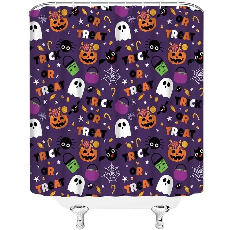 Happy Halloween Shower Curtain Horror Bloody Hands Pumpkin Bathroom Waterproof Shower Curtain Art Deco Household Bathtub Screen