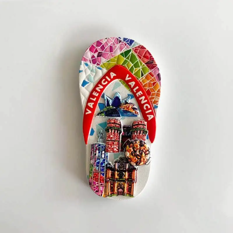 

Spain Valencia Mosaic Architecture Slippers 3D Fridge Magnets World Travel Souvenirs Decorations