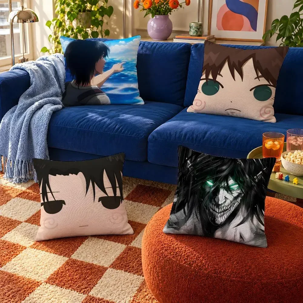 Funda de cojín de peluche corto suave y resistente, con diseño de Anime Ataque a los Titanes (AOT) Eren y Levi, ideal para sofá, dormitorio y decoración del hogar.