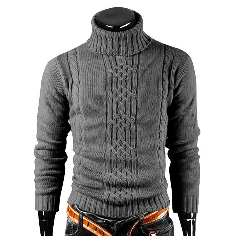 Suéter cálido de cuello alto para hombre, Jersey informal de tricota Vintage, prendas de vestir masculinas, suéter de punto Delgado, puente sólido, Invierno