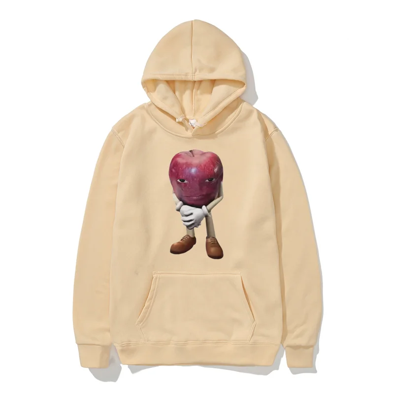 Funny Me Asf Apple with Face Meme Printing Men Hoodies All Match Loose Comfortable Sweatshirt Fleece Basic Hoodie Autumn Clothes