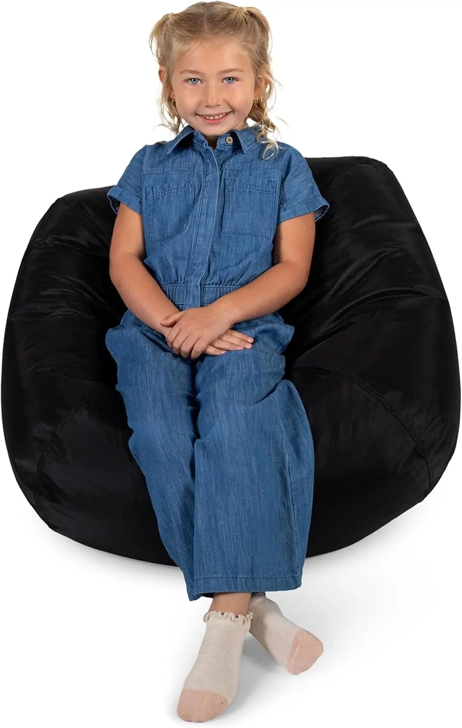 

Classic Bean Bag Chair for Kids Bedroom and Reading Nook Easy Clean Black Durable Nylon Polyester Blend 2 Feet Refillable