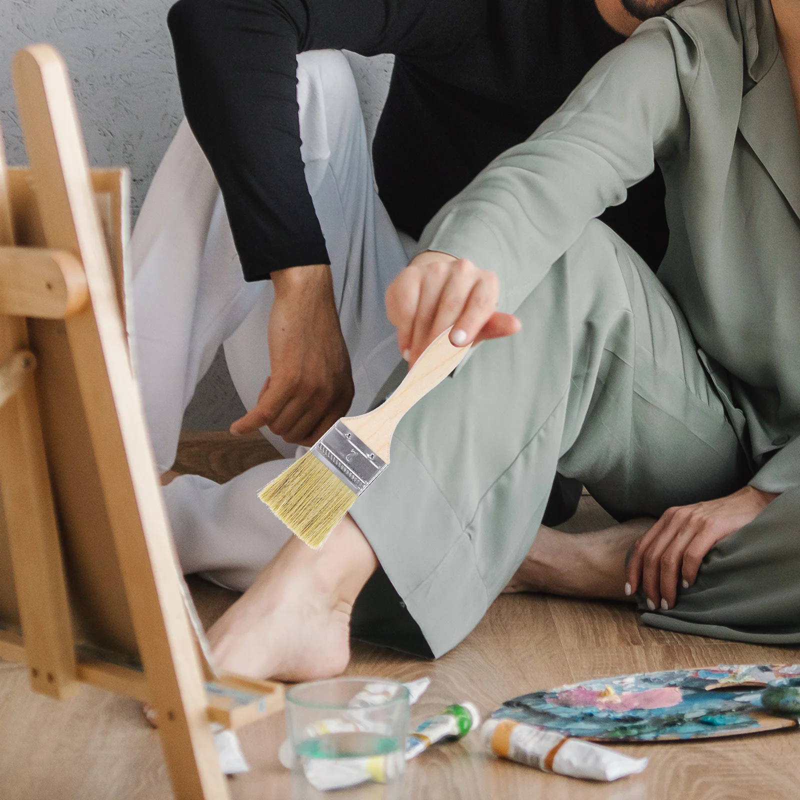 23 peças de pincel de cerdas com cabo de madeira para pintura de parede e móveis (2 polegadas, cabo fino)