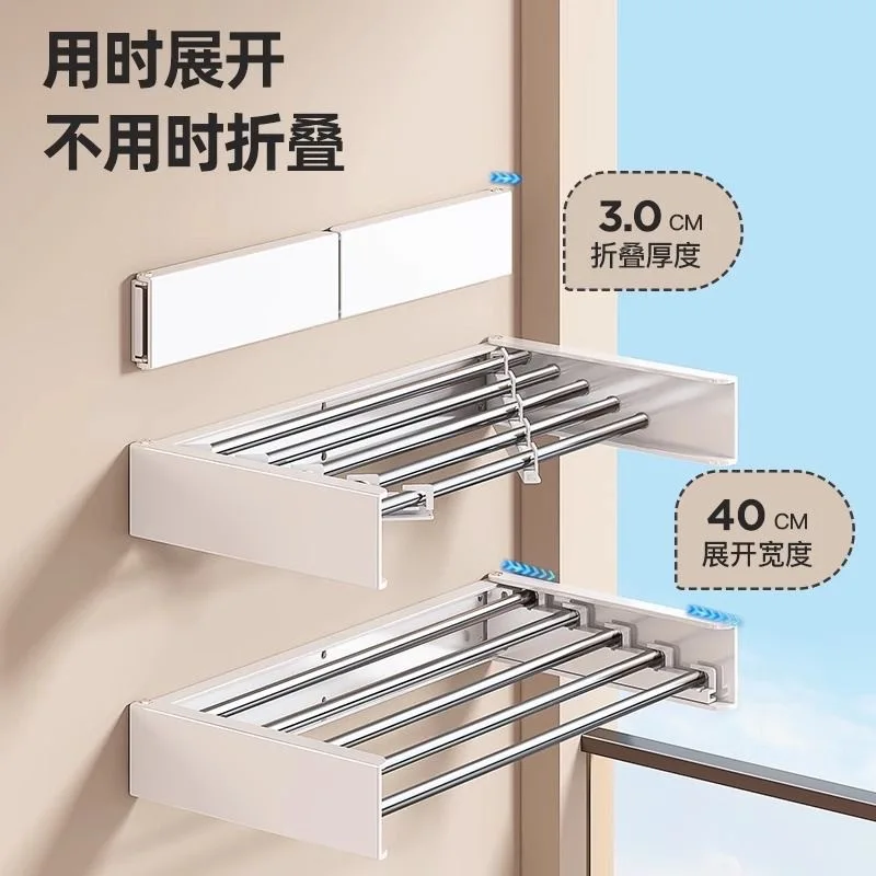 Invisible Folding Coat Rack Wall Mounted, Balcony  Retractable Clothes Hanger Space Saving Heavy Duty Laundry Storage Coat Rack