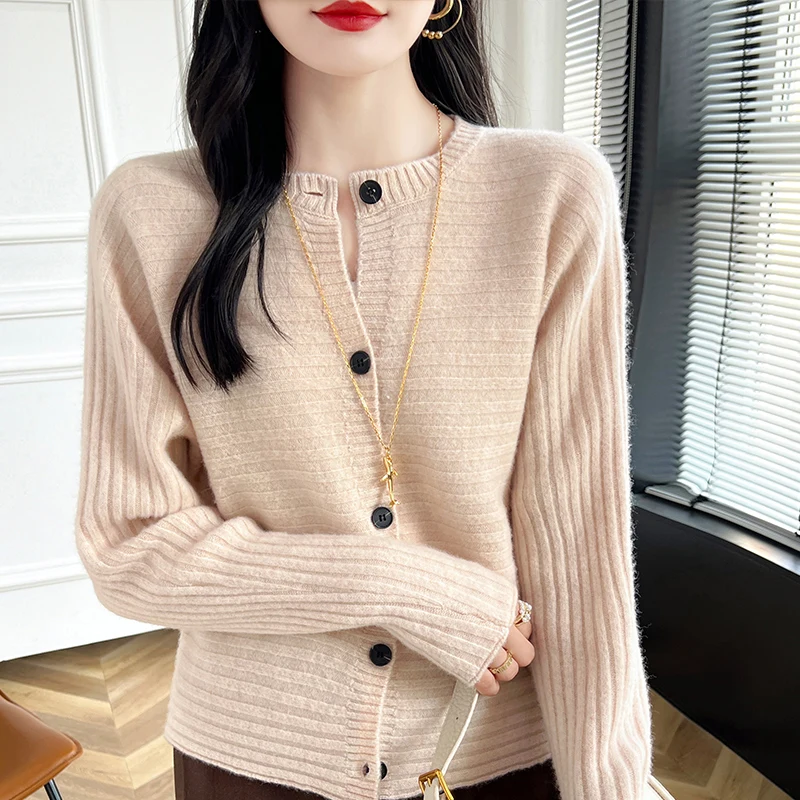 Zipper Cardigans 100% Wool Knitted 2024 Autunmn/Winter Cashmere Loose Sweaters Women Ladies Jumpers Warm Clothes