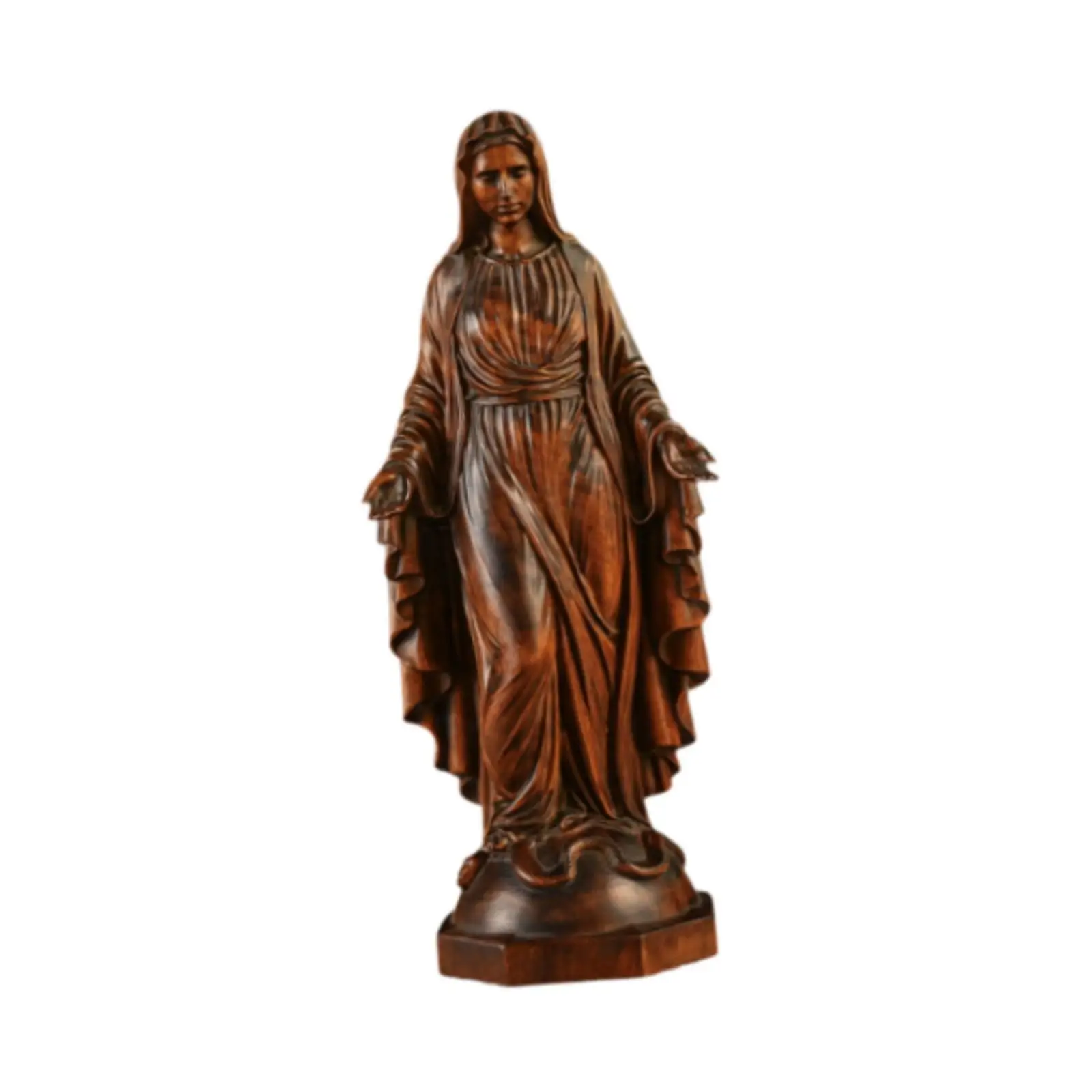 Virgin Mary Figurine Desktop Ornament Catholic Art Crafts Carved Wood Sculpture