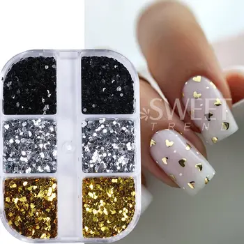 6格黑色金色銀色愛心美甲亮片迷你愛心圓形薄片亮片情人節裝飾美甲配件 10 最佳銷售 心型閃光 - №9