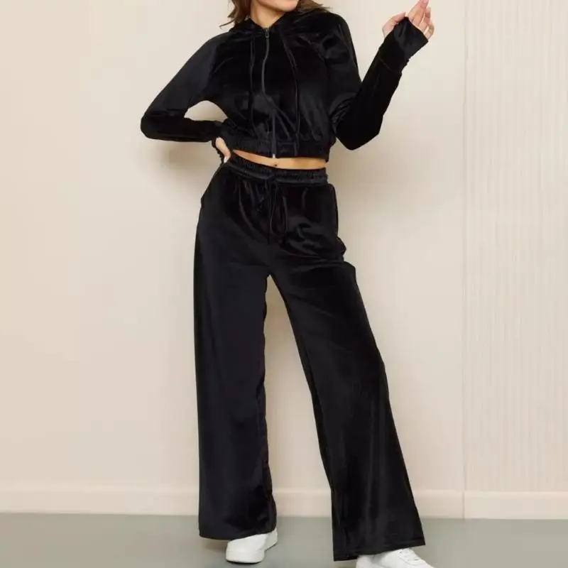 39BC Comfortabele damesfluwelen hoodie-joggerset elastische stof trainingspakken voor hardlopen in sportschool en casual