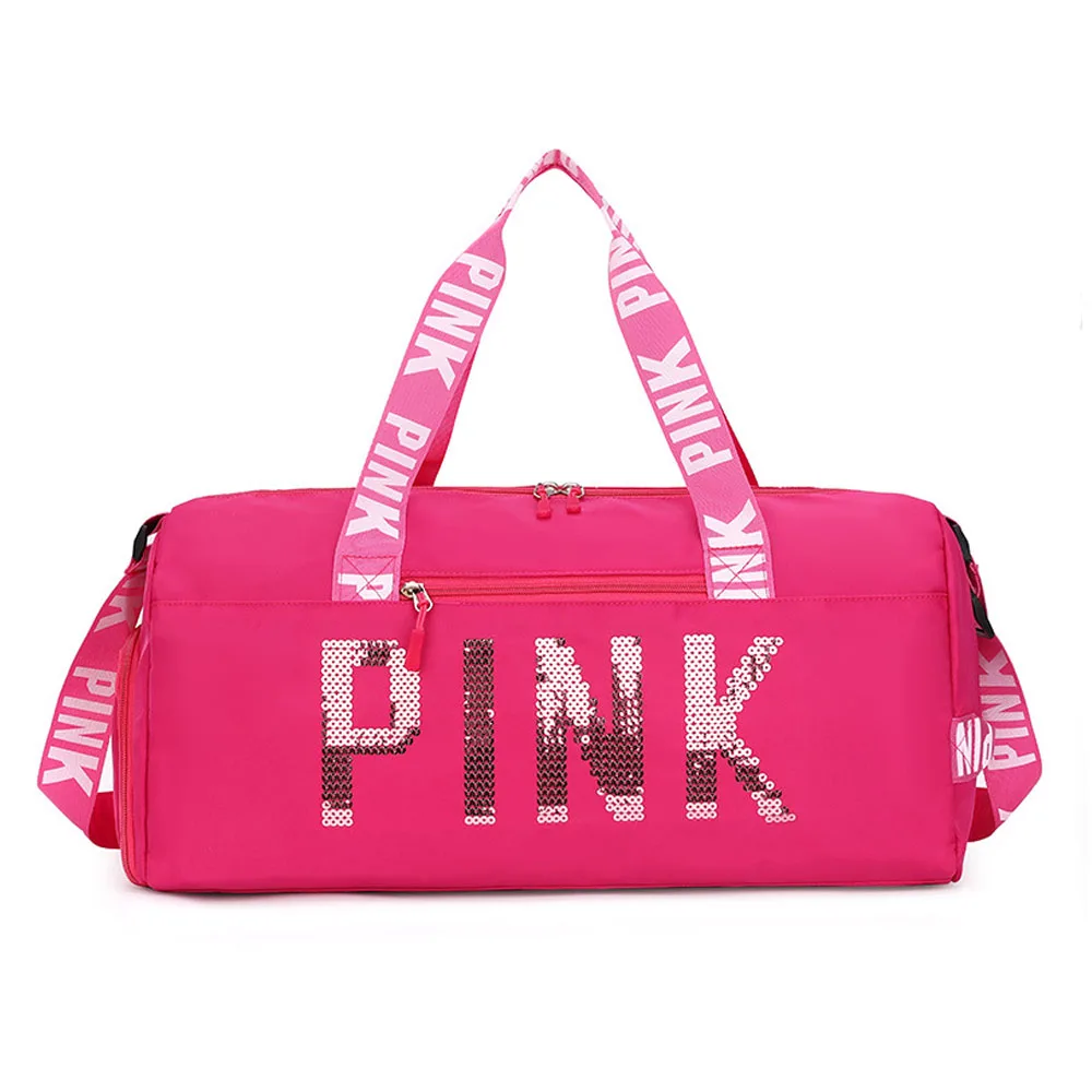 Oxford Travel Bag Women  Fitness Training Sports Bags Pink Sequins  حمل حقيبة Carry Bag