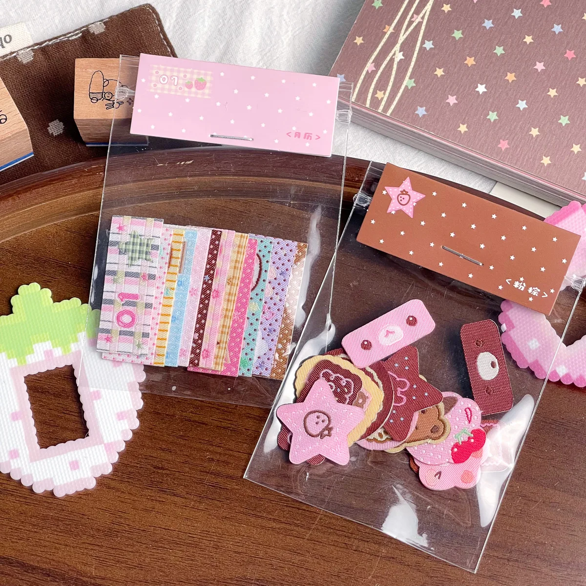 Kawaii Woven Fabric Label Sticker Roll Deco Stickers Korean Stickers Scrapbook Sticker Star Strawberry Journal Guka Supply