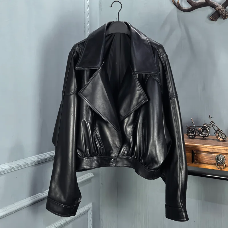 ファイオナブル・オルト・ジェイエット レディース 本革シープスキンレザーコート 秋冬新作 カジュアル スリップオン ジッパー開閉 ロングスリーブ...