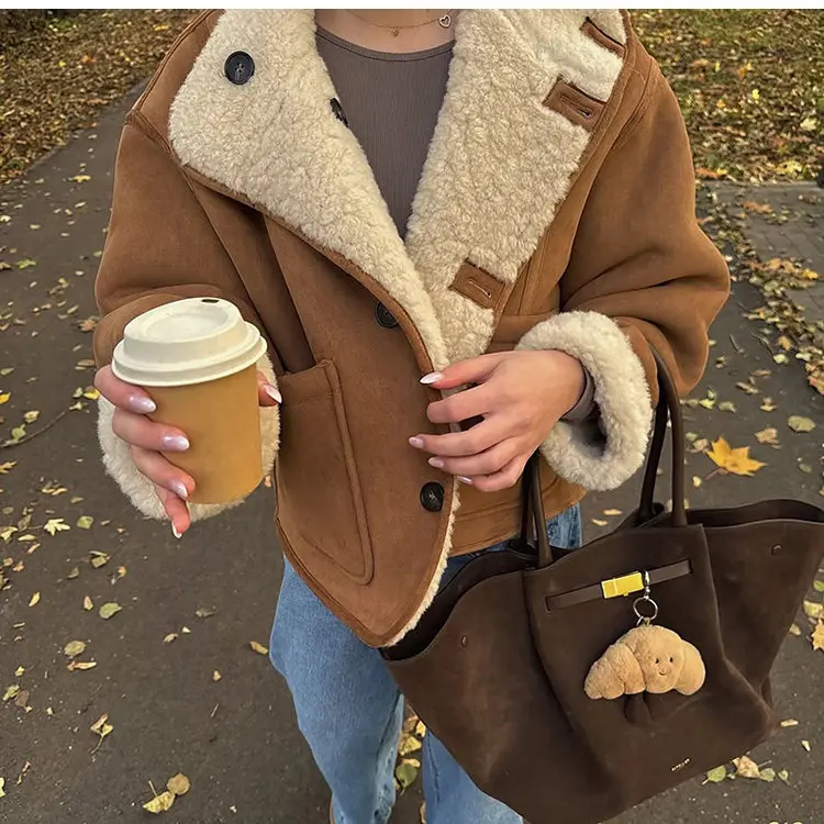 Women's Faux Suede Teddy Jacket - Loose Warm Winter Coat