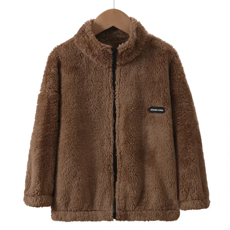 Children Winter Outerwear Fleece Warm Teenage Boys Girls Plush Jacket Zipper Fur Coats 4-18 Y Casual All-match Kids Tops Clothes