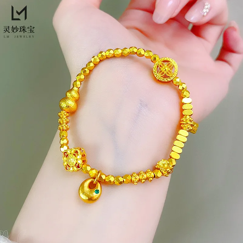 Viora Jewelry 9999 24K real gold bouncing beads, flashing gold lump bracelet, broken gold bracelet as a gift for girlfriend
