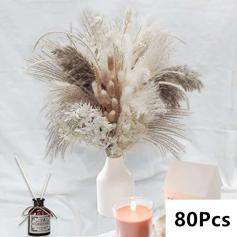 Natuurlijke Pampas Gedroogde Bloemen Boeket voor Boho Home Vaas Decor Bunny Konijn Staarten Gras Kunstbloem Bruiloft Decoratie