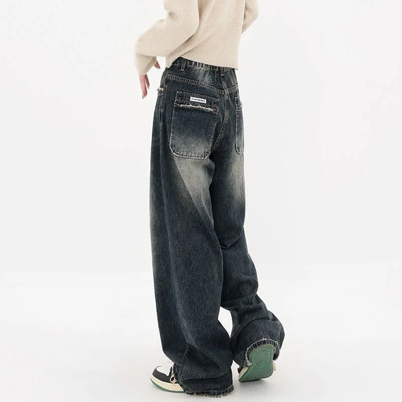 

Мужские джинсы больших размеров 300 Pou, свободные повседневные брюки с прямыми штанинами, винтажные синие джинсы для пар в американском стиле Sle High Street