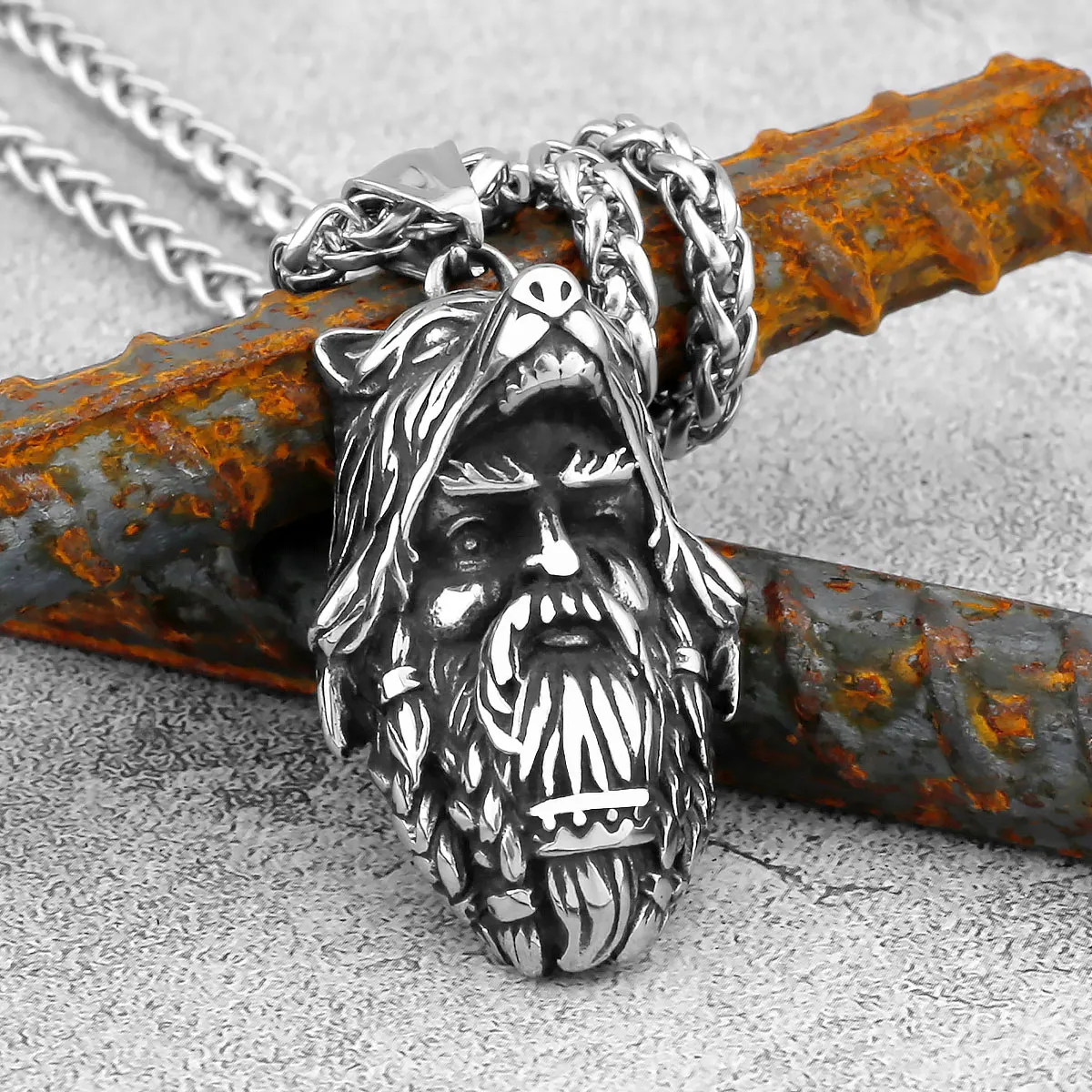 Vintage Norse Mythology Odin Wolf Head Stainless Steel Pendant Men's Necklace Trend Rock Hip Hop Fashion Jewelry Gift Wholesale