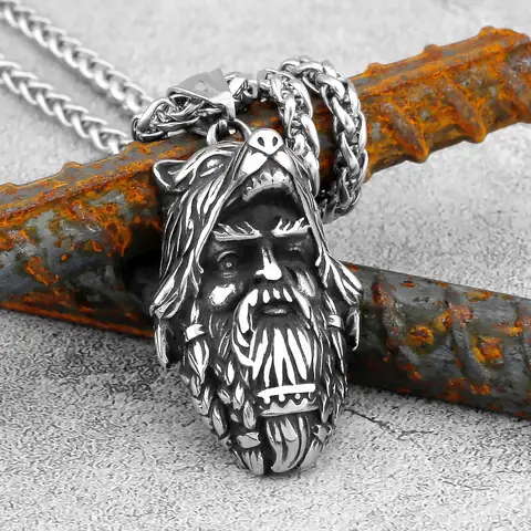 Vintage Norse Mythology Odin Wolf Head Stainless Steel Pendant Men's Necklace Trend Rock Hip Hop Fashion Jewelry Gift Wholesale