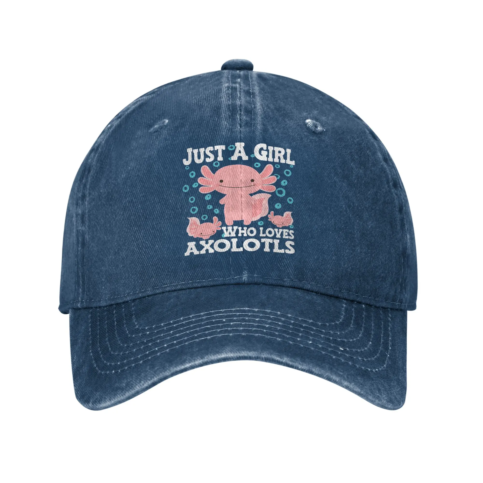 Axolotl Cute Kawaii , Just a Girl who love Axolotls Denim Fabric Cap Casual Baseball Caps Hat Summer Unisex Baseball Hats