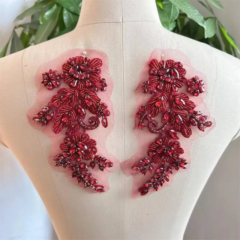 1Pair Handsewn Glass Drill Mirror Flower Sparkling Rhinestone Flowers Coats Waistbands Shoulders Wedding Dress DIY Patch Epaulet