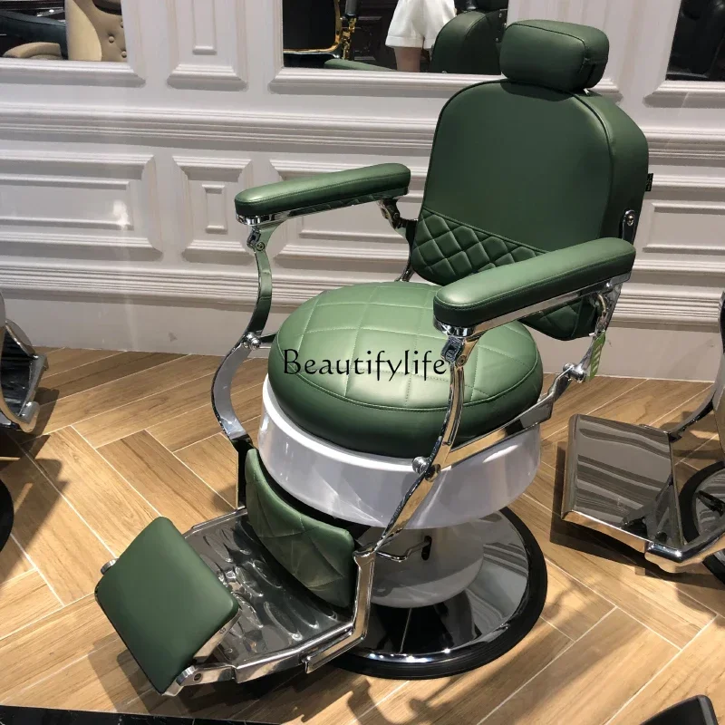 R Silla de peluquería con cabeza de aceite Retro para hombres, salón de peluquería, silla reclinable dedicada al corte de pelo, elevación