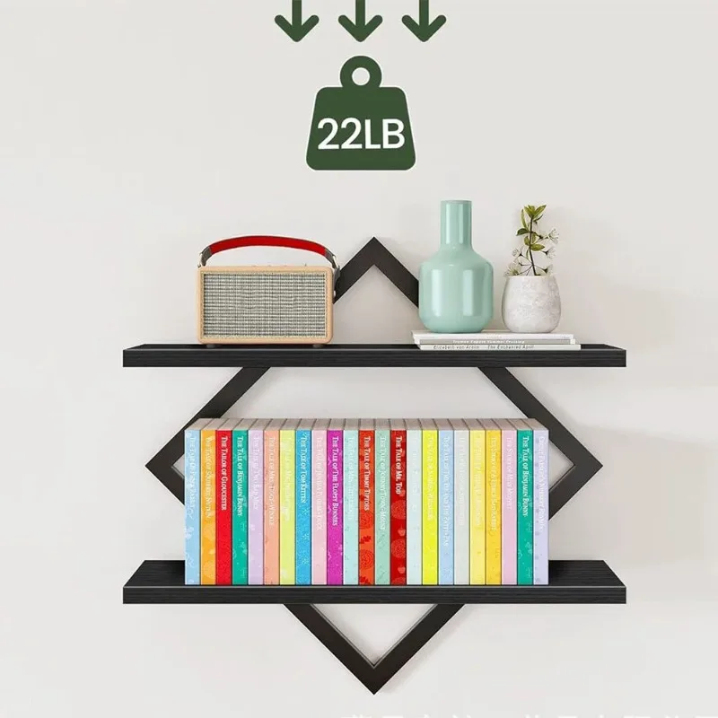 Wall shelf two floors living room green plant storage rack iron and wood combination
